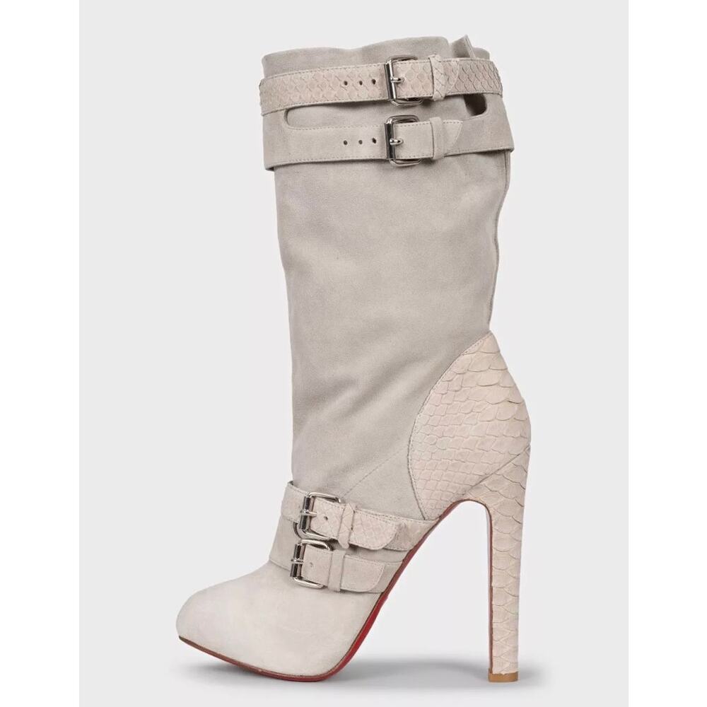 NWOB Christian Louboutin Gray Suede Python Boots Sz 40